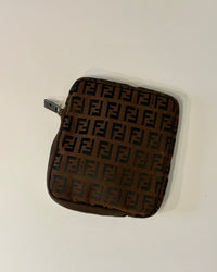 Fendi brown zip pouch featuring the iconic FF monogram pattern