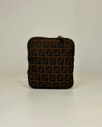 Fendi brown zip pouch featuring the iconic FF monogram pattern